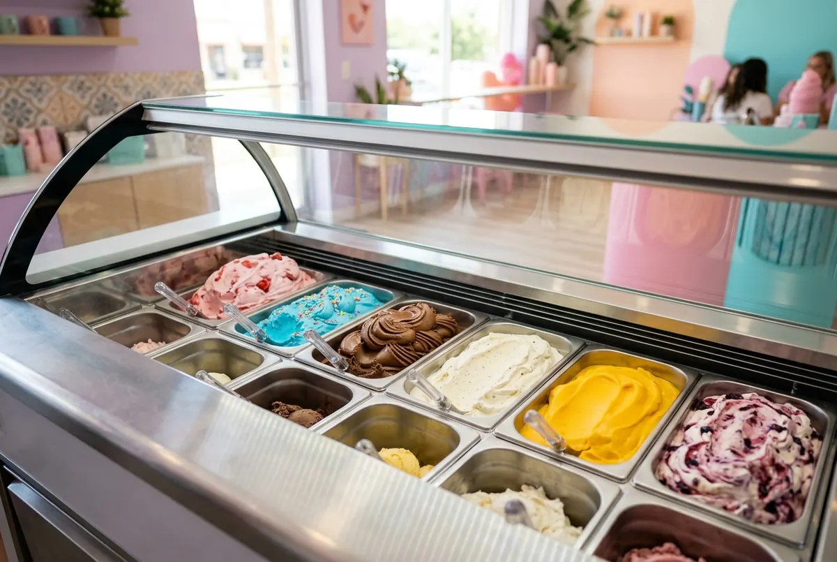 Vitrina con helados de varios sabores